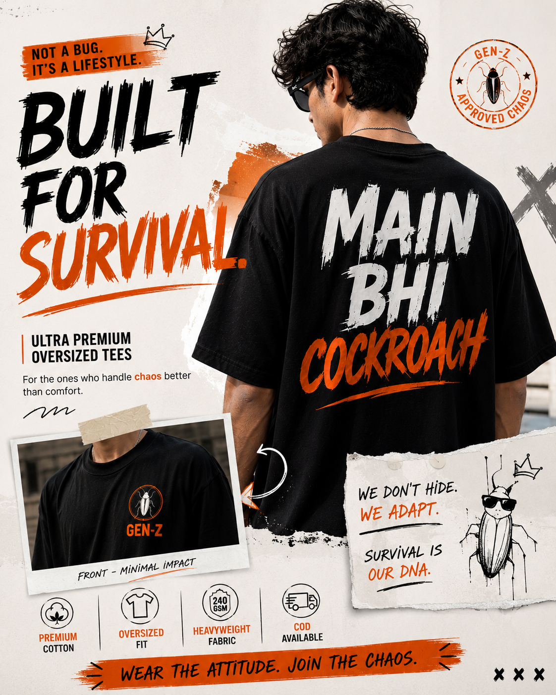 mai bhi cockroach tshirt